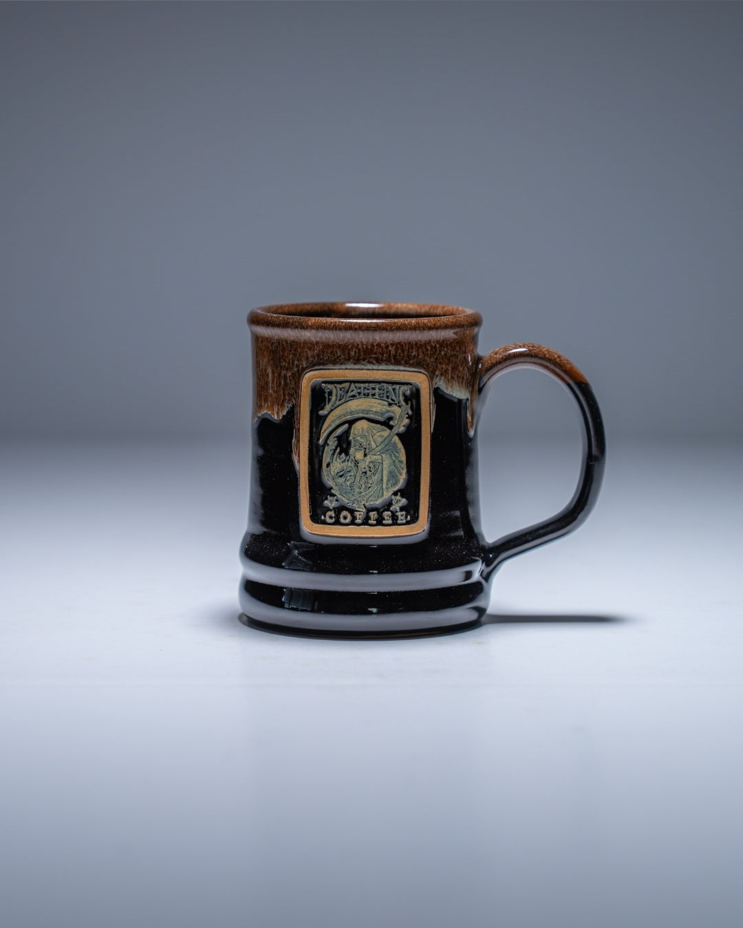 Death Inc. Ramsey Coffee Mug – Black with Cinnamon & White Rim