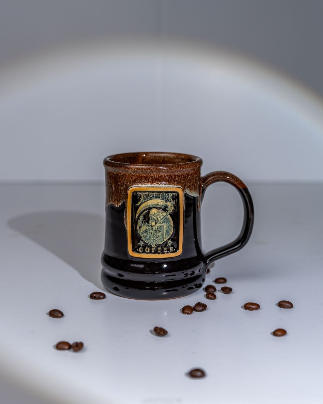 Death Inc. Ramsey Coffee Mug – Black with Cinnamon & White Rim